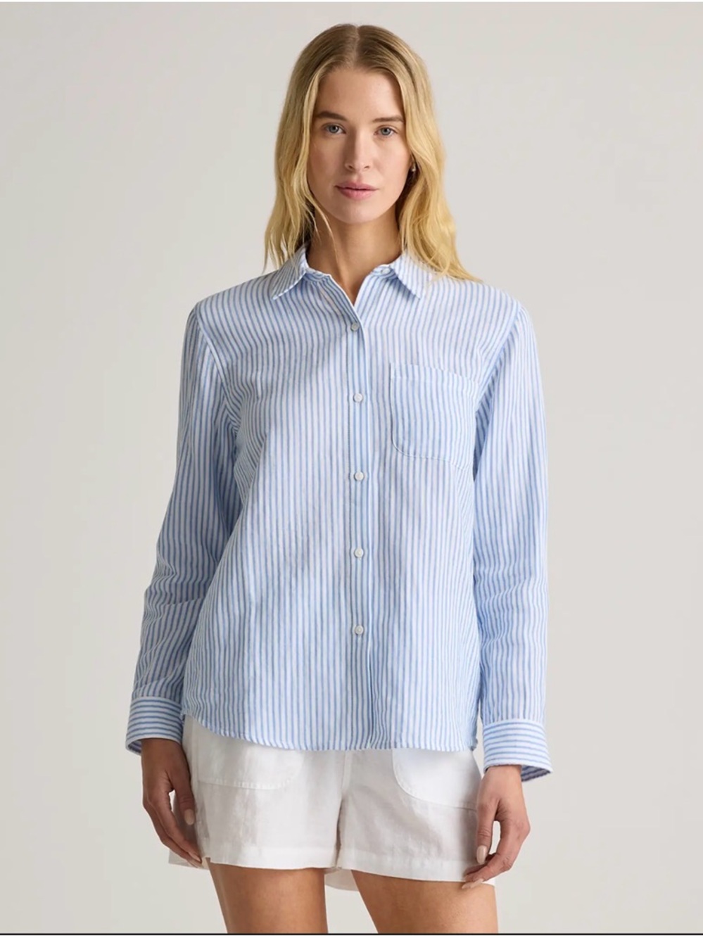 Quince Blue and White Striped Cotton Shirt